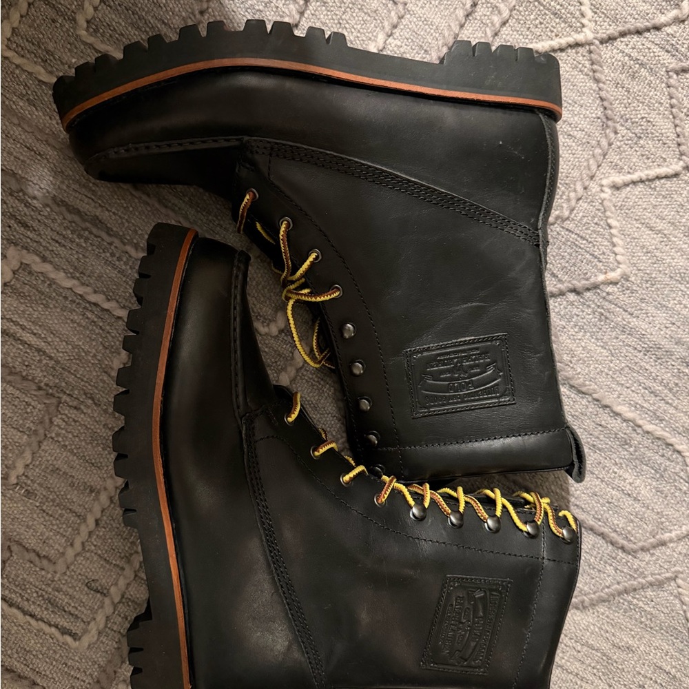 Polo by Ralph Lauren Black Leather Boots with Tan Accents